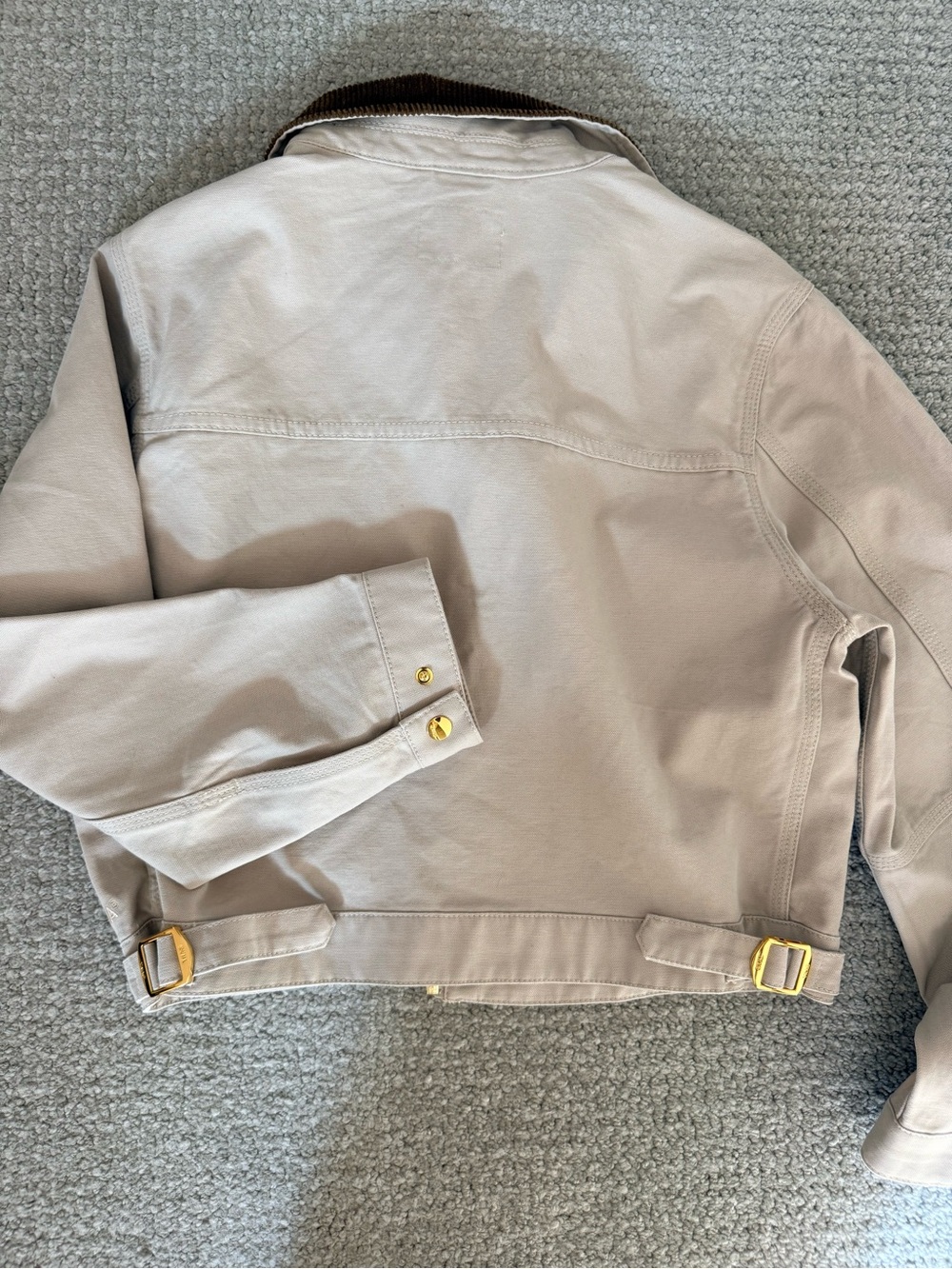 Aritzia TNA Beige Bomber Jacket with Brown Corduroy Collar - Picture 2 of 4